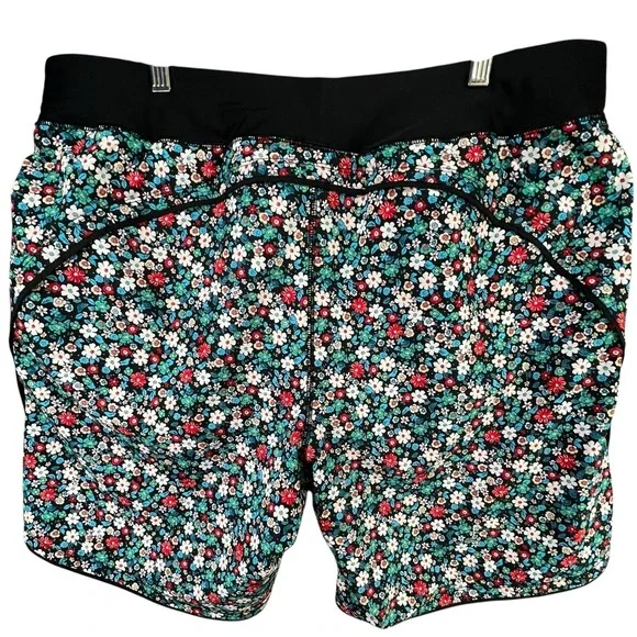 Lands' End Women's Black Waist Floral Swim Shorts - Teal, Red, White - Picture 3 of 13